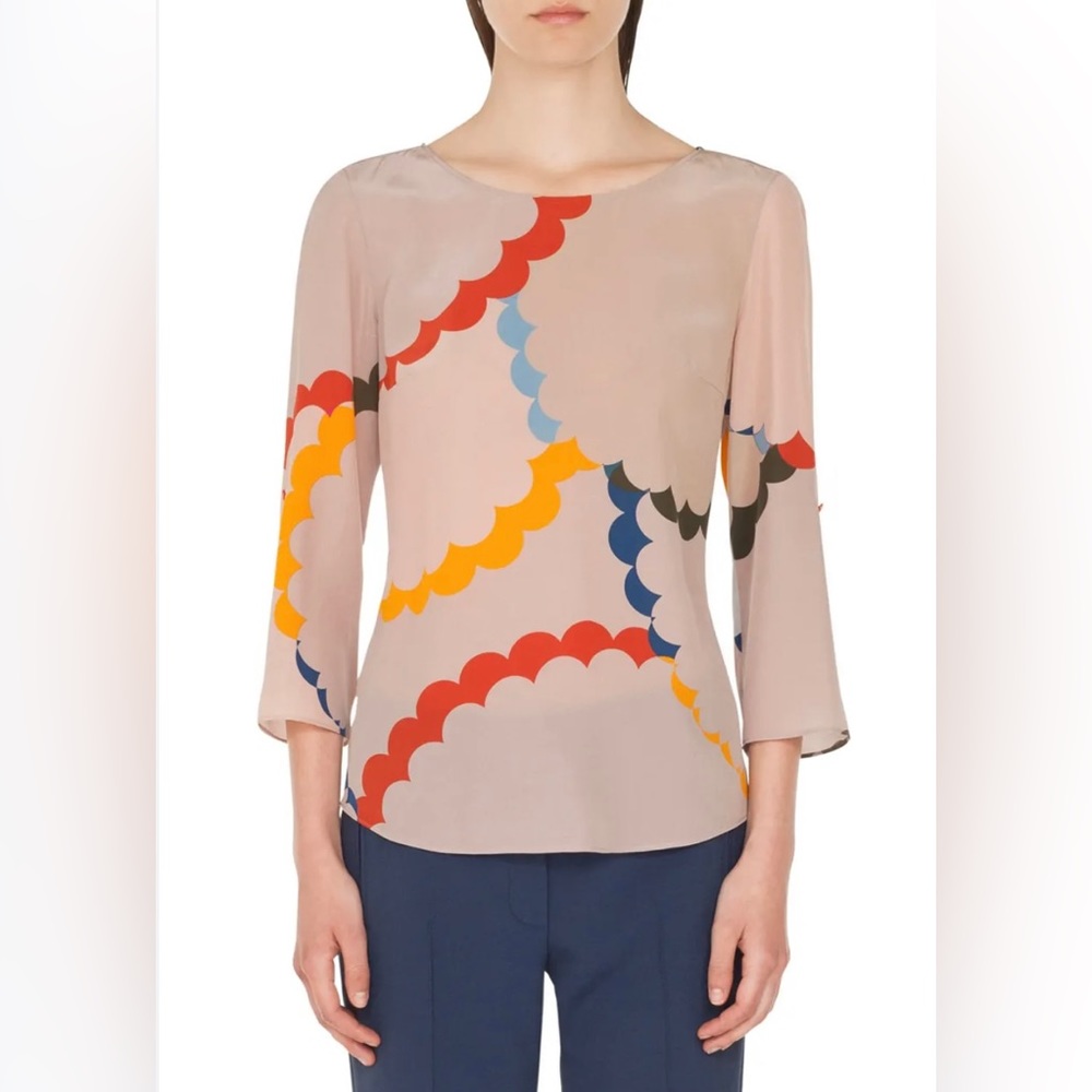 A-K-R-I-S Punto Bracelet-Sleeve Memphis-Nuvola Print Silk Blouse